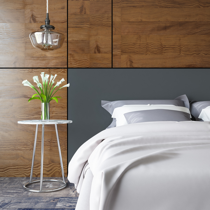 Modern Bedroom with Wood Panels